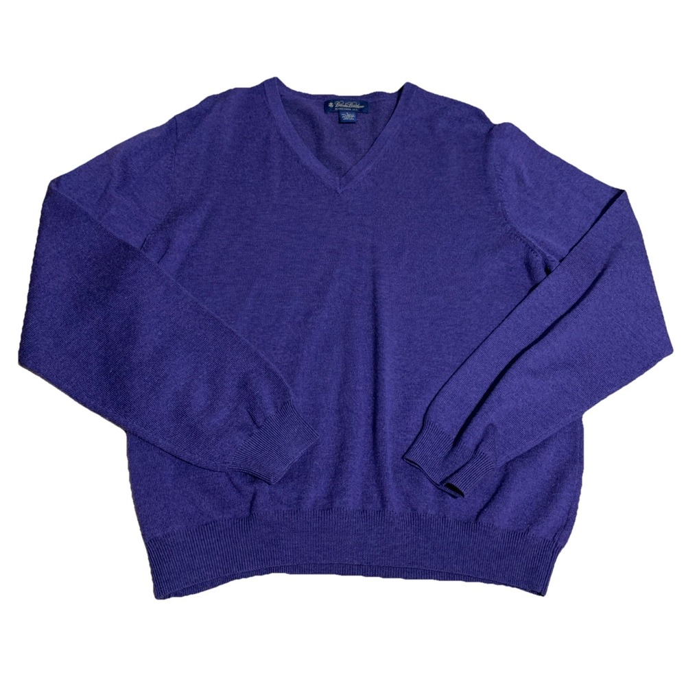 Brooks Brothers Men's Wool/Nylon Stretch V-Neck Pullover Sweater‎ Purple • Large